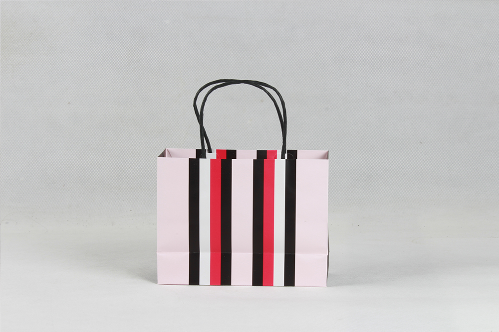 時(shí)尚彩條化妝品白卡紙袋定制 時(shí)尚彩條化妝品白卡紙袋定制